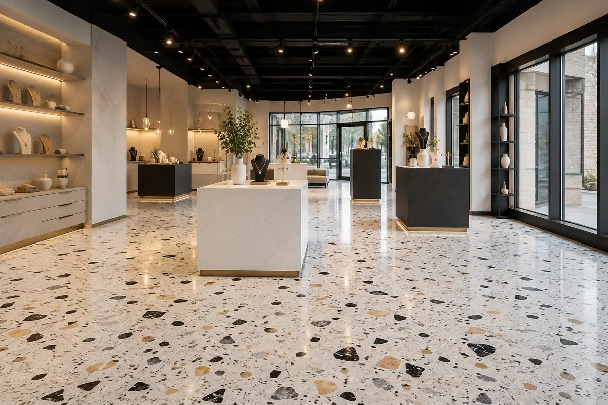 Terrazzo-style epoxy retail showroom inspiration
